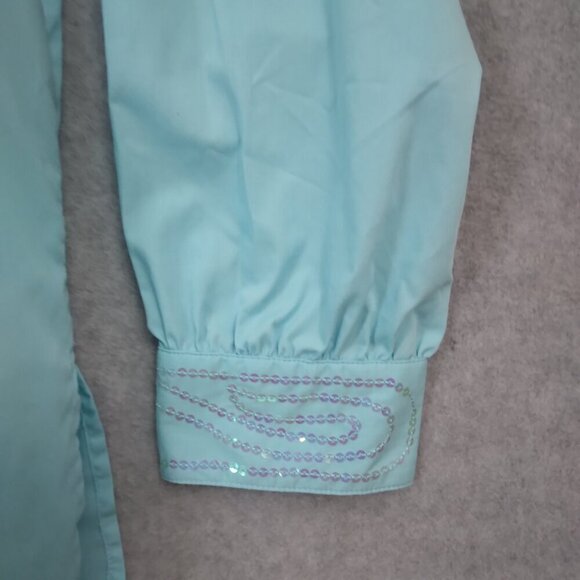 Bob Mackie | Cotton Sequin Shirt Blouse Light Blue Button Front | Size L - Picture 5 of 8